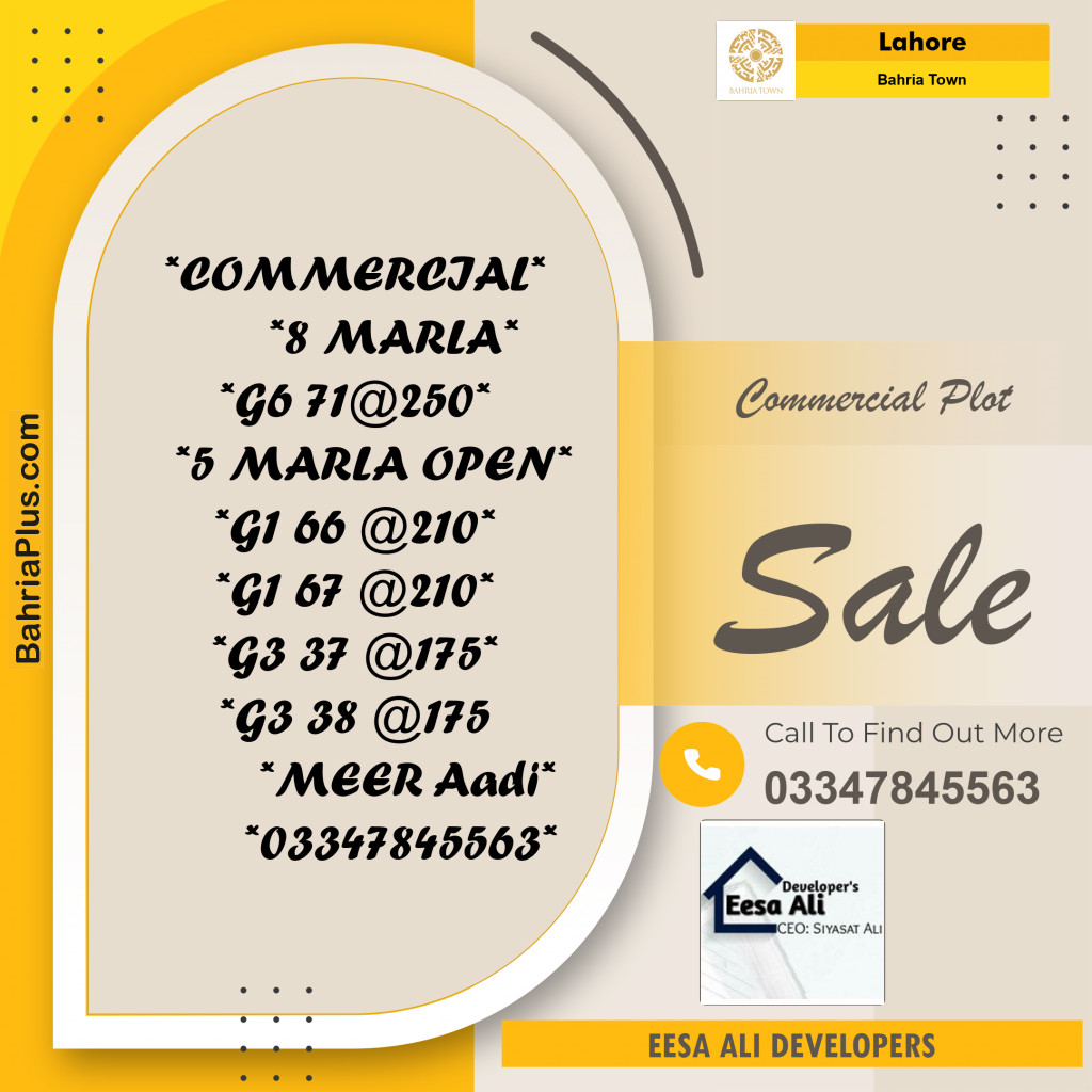 Commercial Plot for Sale in Bahria Town, Lahore - (BP-188076)