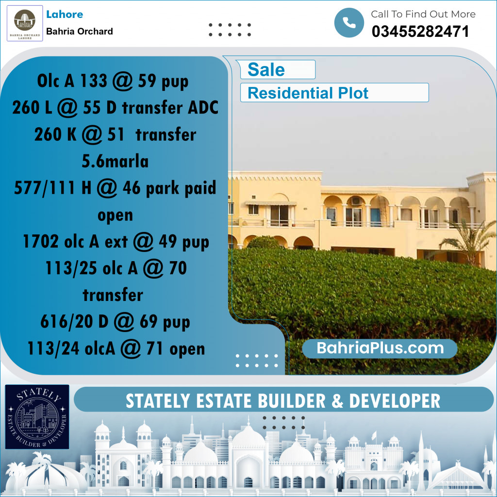 Residential Plot for Sale in Bahria Orchard, Lahore - (BP-188077)