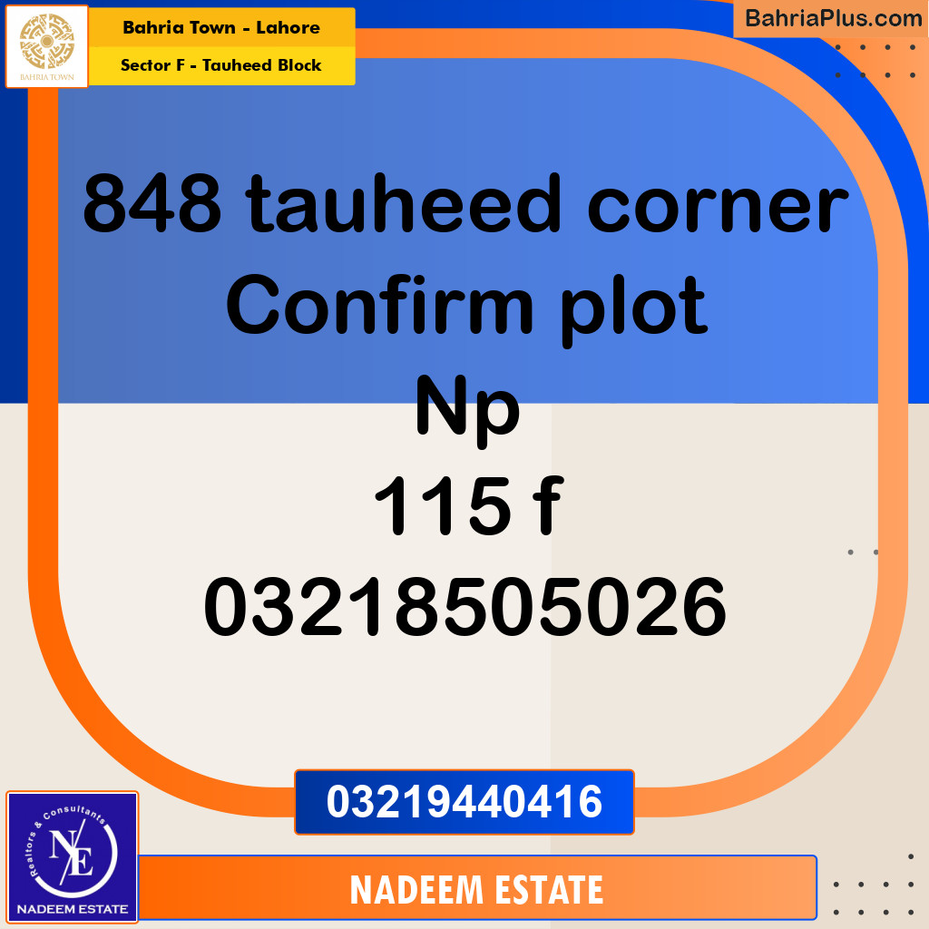 Residential Plot for Sale in Sector F - Tauheed Block -  Bahria Town, Lahore - (BP-188087)