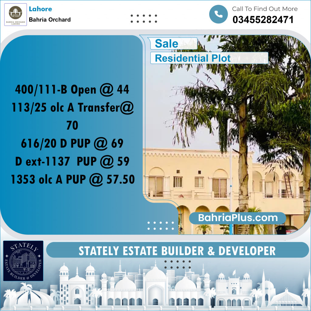 Residential Plot for Sale in Bahria Orchard, Lahore - (BP-188091)