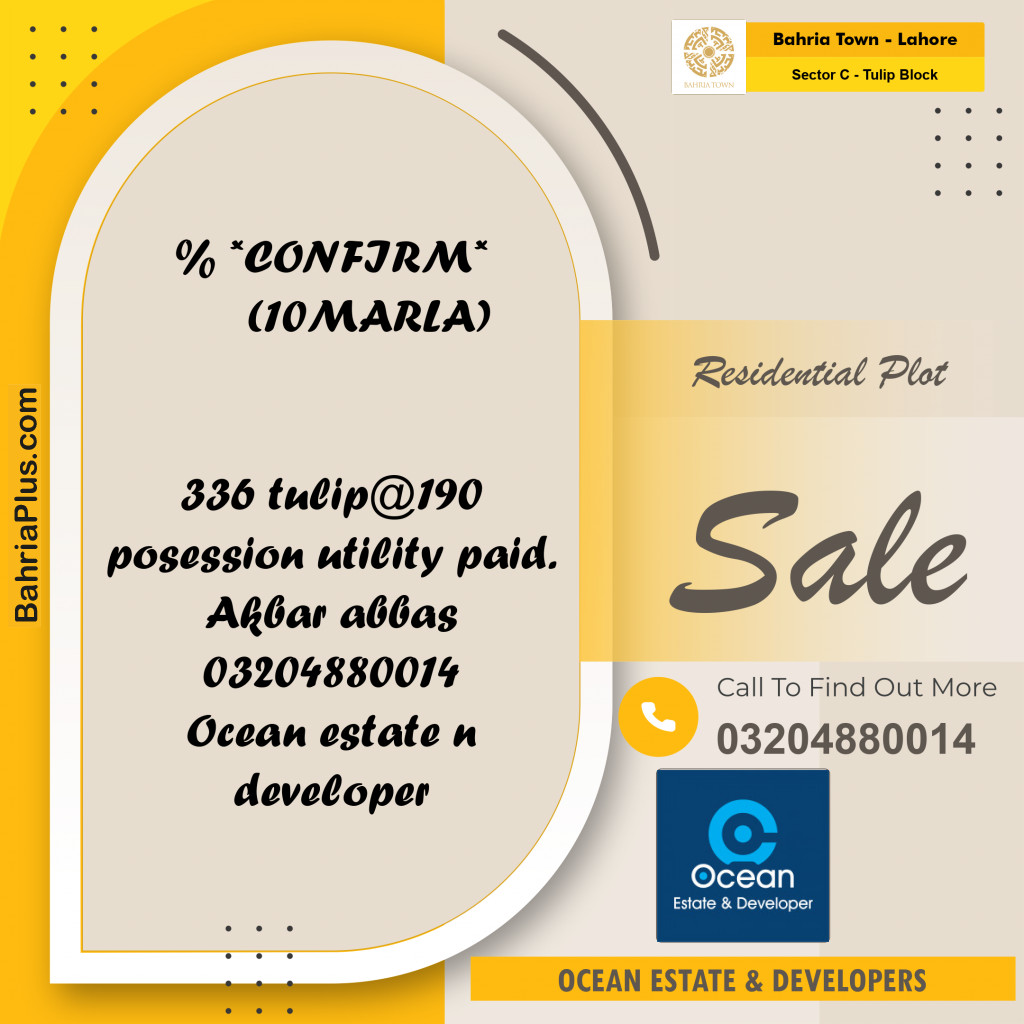 Residential Plot for Sale in Sector C - Tulip Block -  Bahria Town, Lahore - (BP-188102)