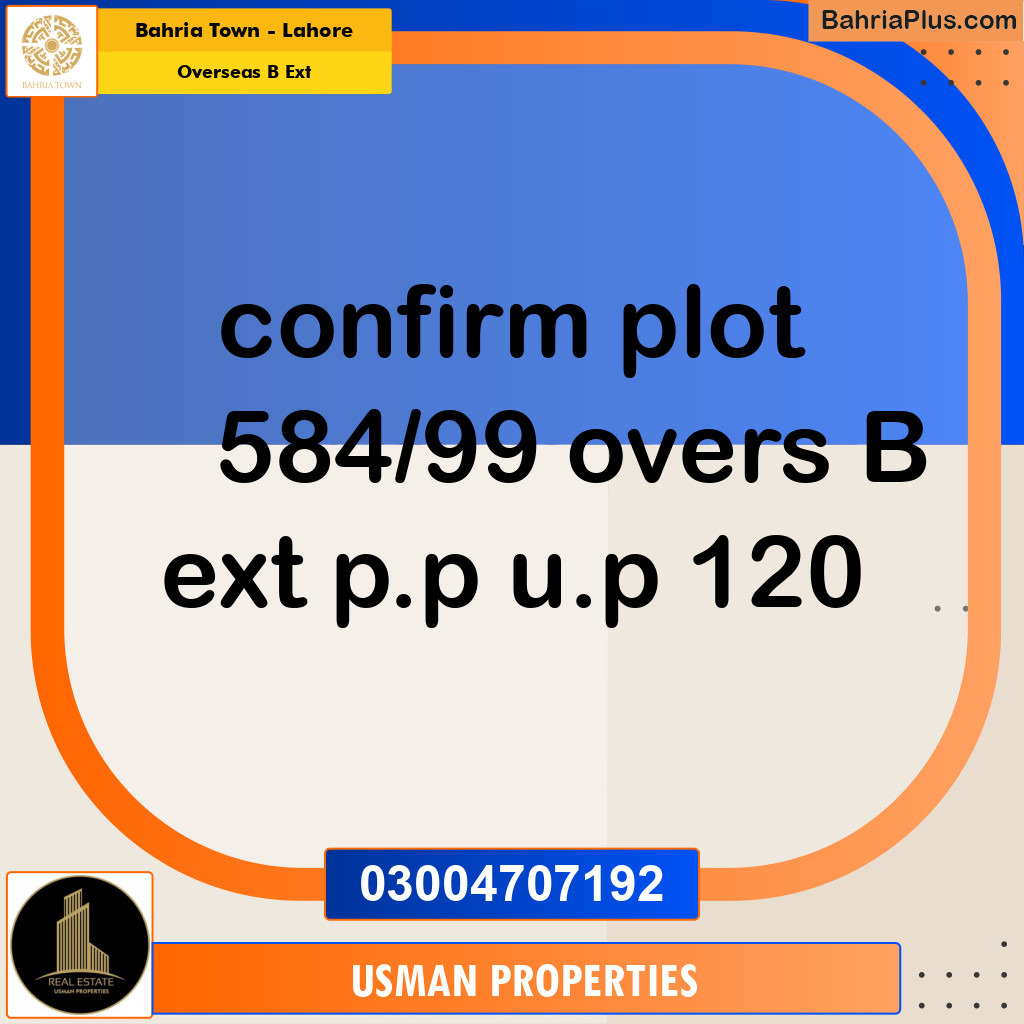 Residential Plot for Sale in Overseas B Ext -  Bahria Town, Lahore - (BP-188103)
