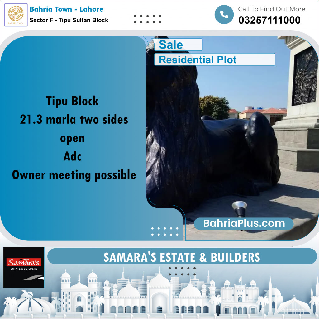 Residential Plot for Sale in Sector F - Tipu Sultan Block -  Bahria Town, Lahore - (BP-188130)