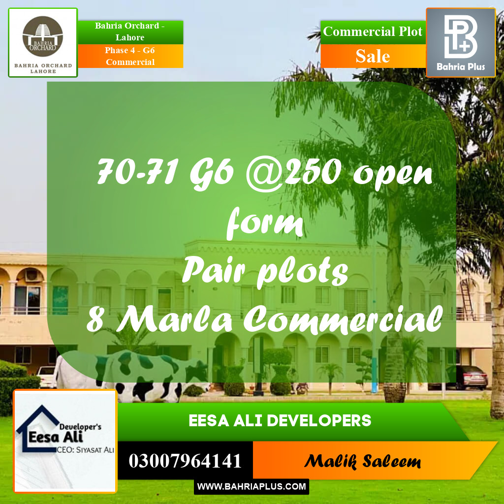 Commercial Plot for Sale in Phase 4 - G6 Commercial -  Bahria Orchard, Lahore - (BP-188144)