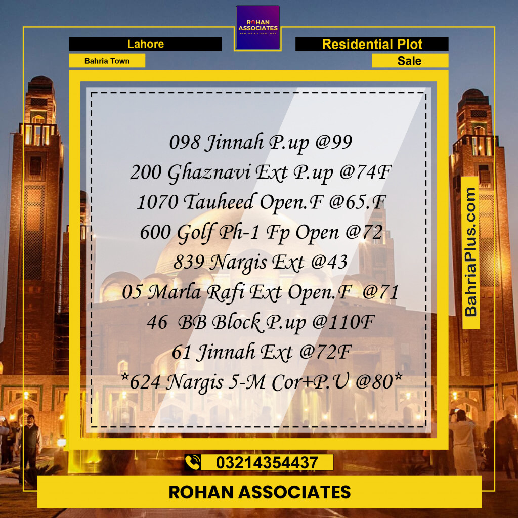 Residential Plot for Sale in Bahria Town, Lahore - (BP-188187)