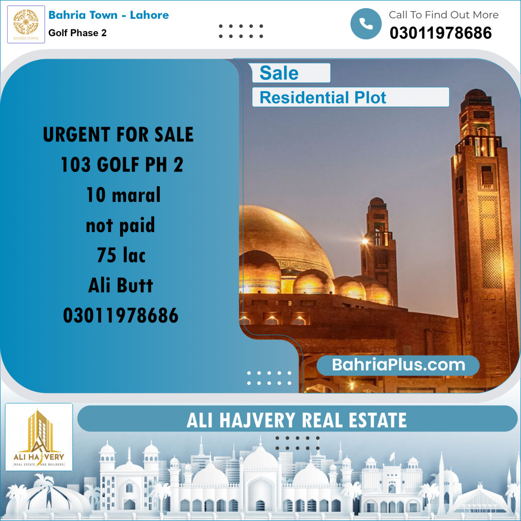 Residential Plot for Sale in Golf Phase 2 -  Bahria Town, Lahore - (BP-188199)