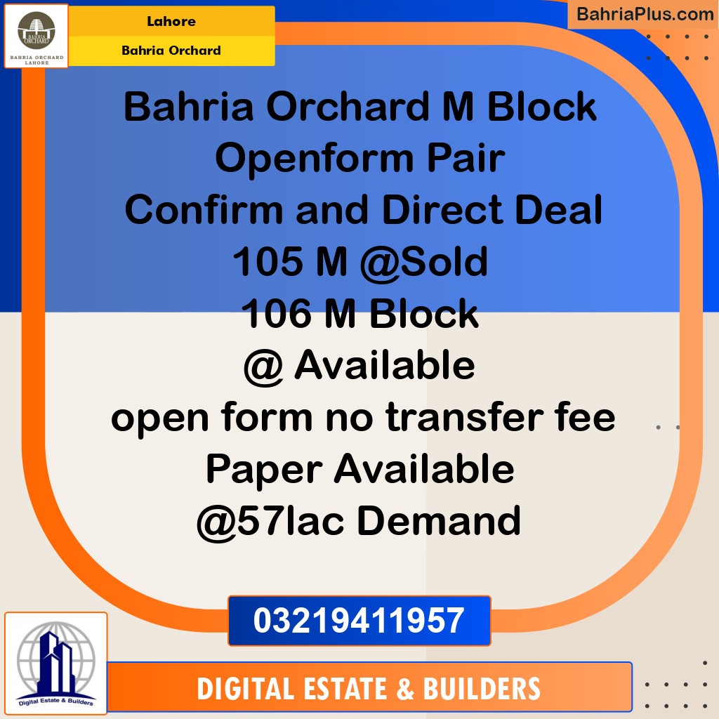 Residential Plot for Sale in Bahria Orchard, Lahore - (BP-188204)