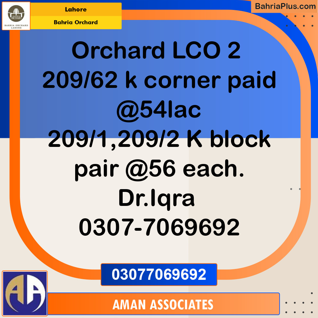 Residential Plot for Sale in Bahria Orchard, Lahore - (BP-188207)