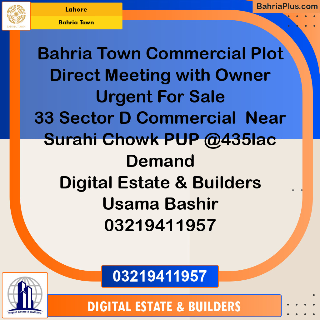 Commercial Plot for Sale in Bahria Town, Lahore - (BP-188212)