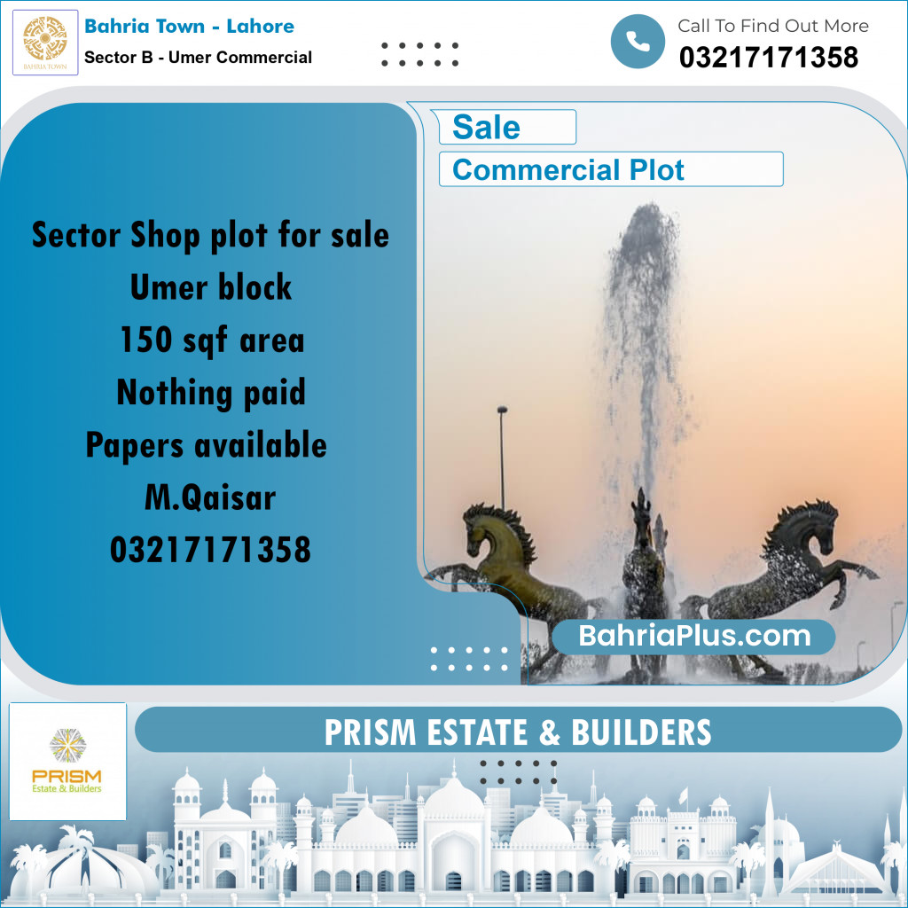 Commercial Plot for Sale in Sector B - Umer Commercial -  Bahria Town, Lahore - (BP-188213)