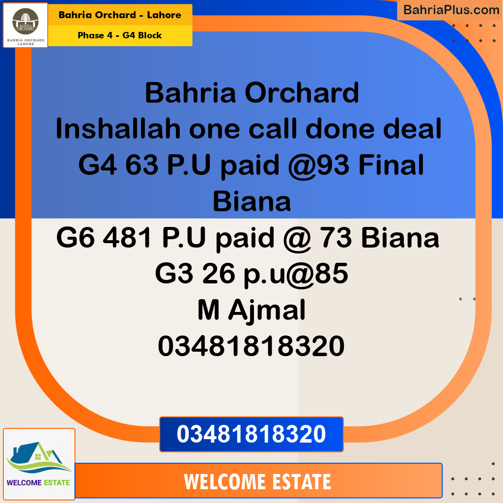 Residential Plot for Sale in Phase 4 - G4 Block -  Bahria Orchard, Lahore - (BP-188214)