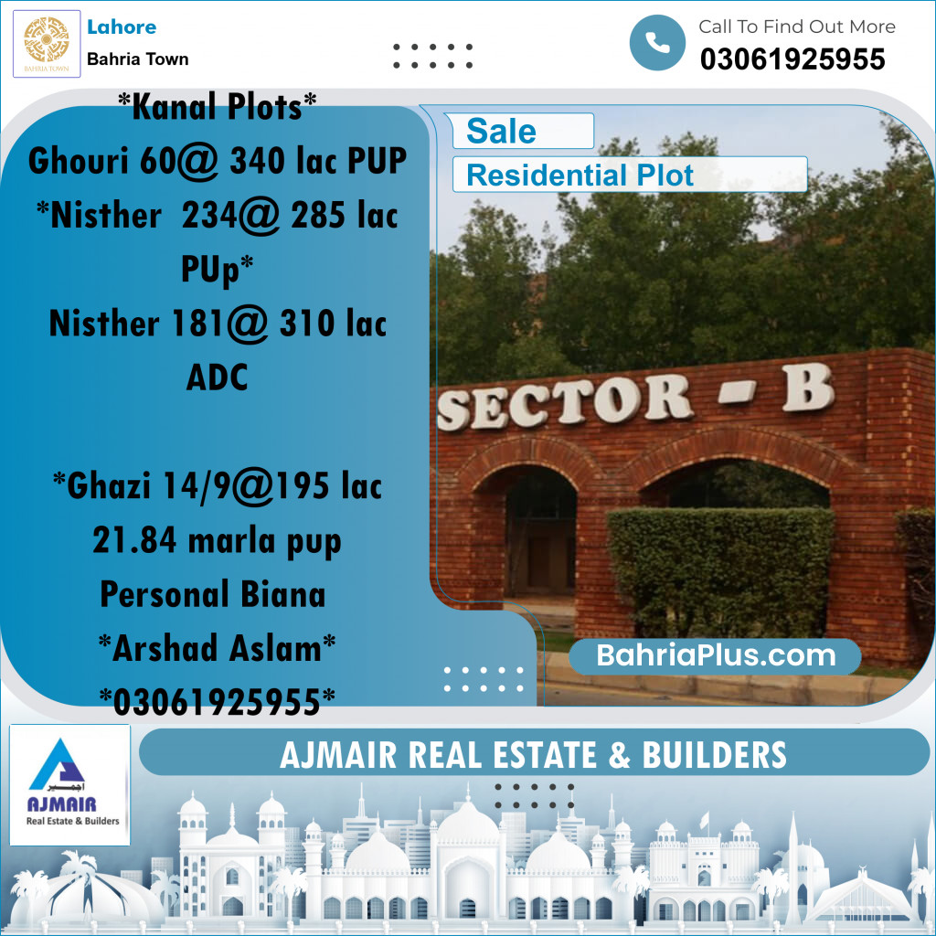 Residential Plot for Sale in Bahria Town, Lahore - (BP-188216)