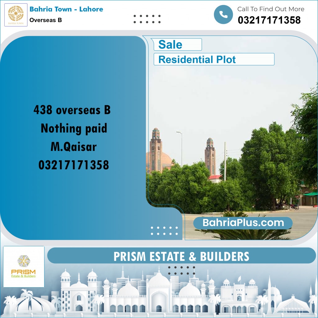 Residential Plot for Sale in Overseas B - Bahria Town, Lahore - (BP-188218)