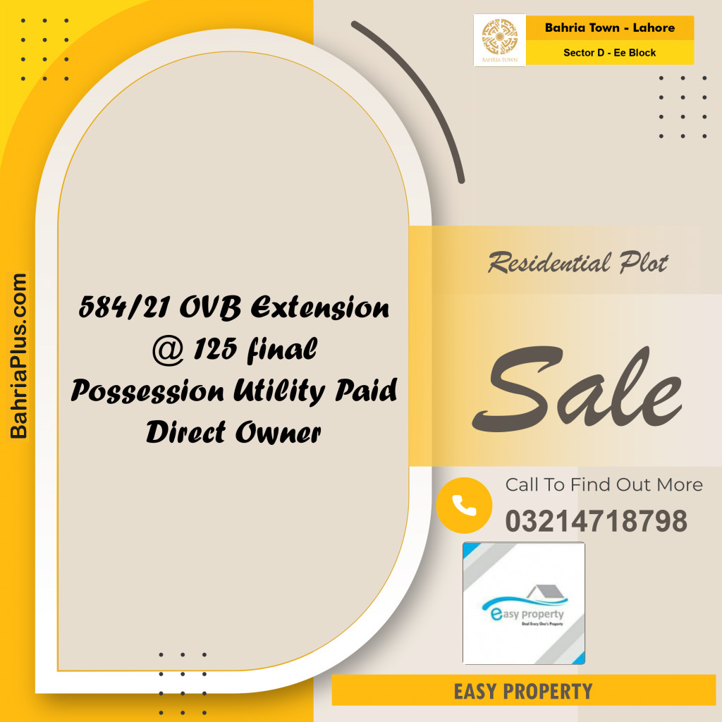 Residential Plot for Sale in Sector D - EE Block - Bahria Town, Lahore - (BP-188219)