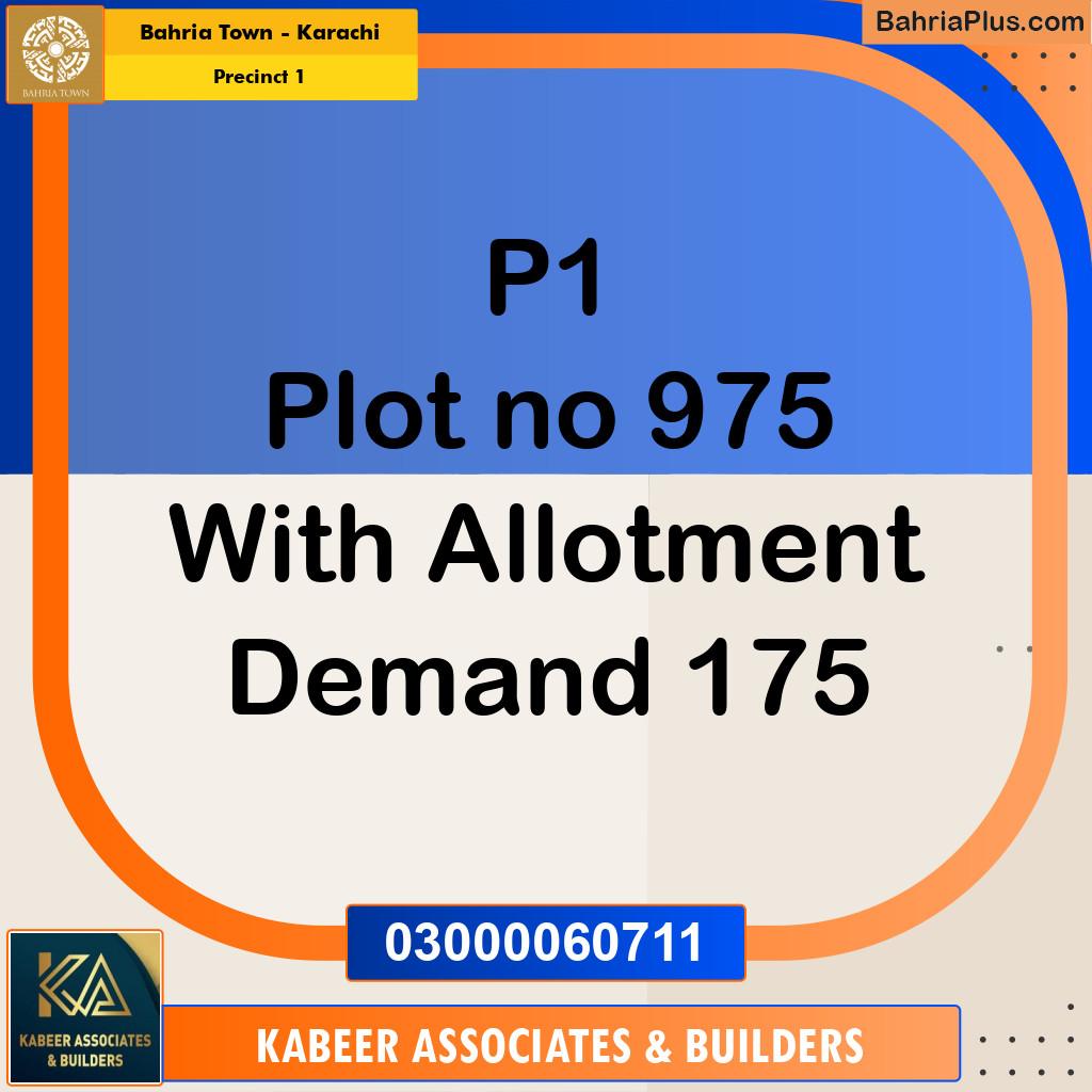 250 Sq. Yards Residential Plot for Sale in Precinct 1 -  Bahria Town, Karachi - (BP-188236)