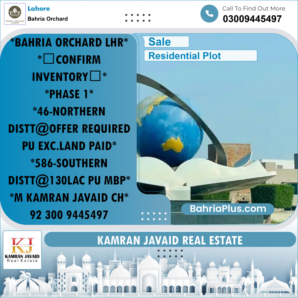 Residential Plot for Sale in Bahria Orchard, Lahore - (BP-188242)