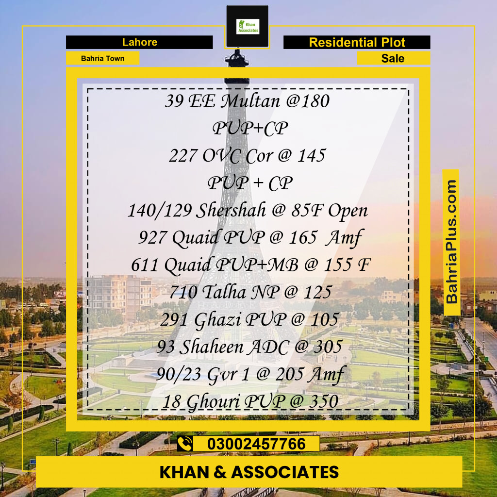 Residential Plot for Sale in Bahria Town, Lahore - (BP-188244)