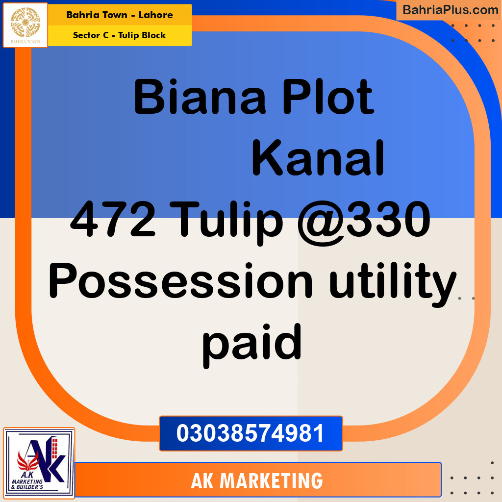 Residential Plot for Sale in Sector C - Tulip Block - Bahria Town, Lahore - (BP-188250)