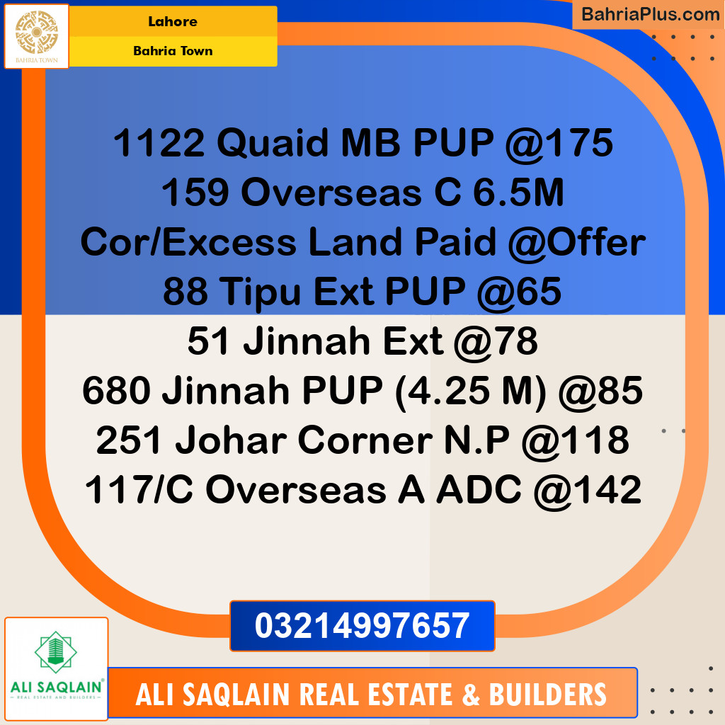 Residential Plot for Sale in Bahria Town, Lahore - (BP-188253)