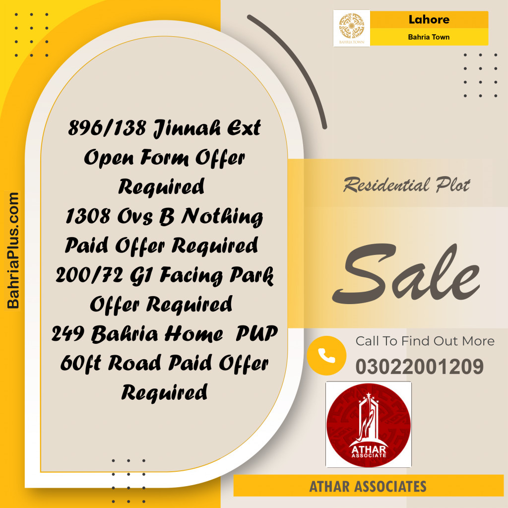 Residential Plot for Sale in Bahria Town, Lahore - (BP-188262)