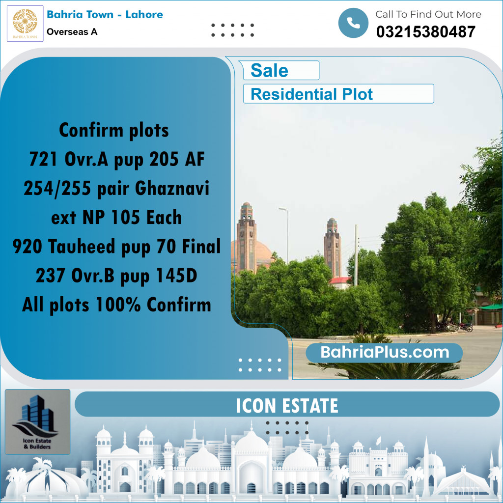 Residential Plot for Sale in Overseas A -  Bahria Town, Lahore - (BP-188270)