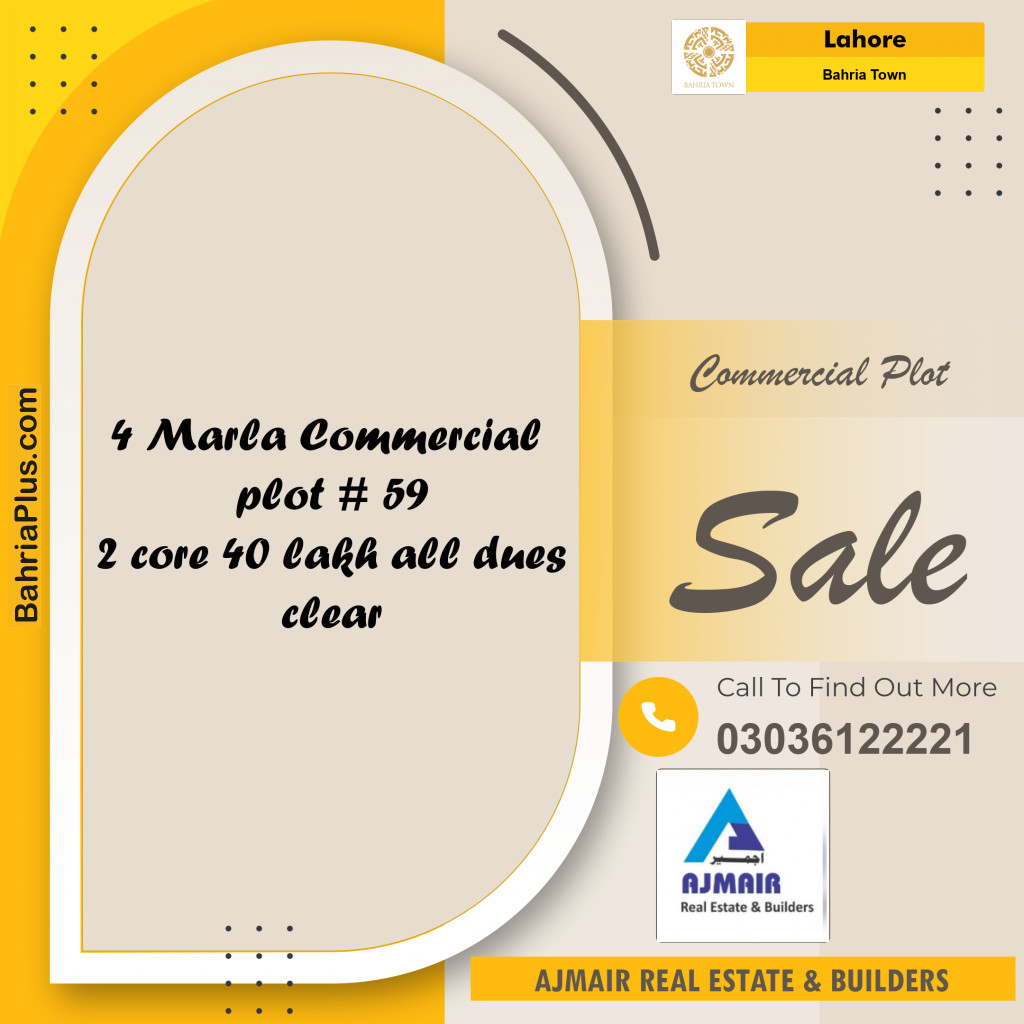 Commercial Plot for Sale in Bahria Town, Lahore - (BP-188293)