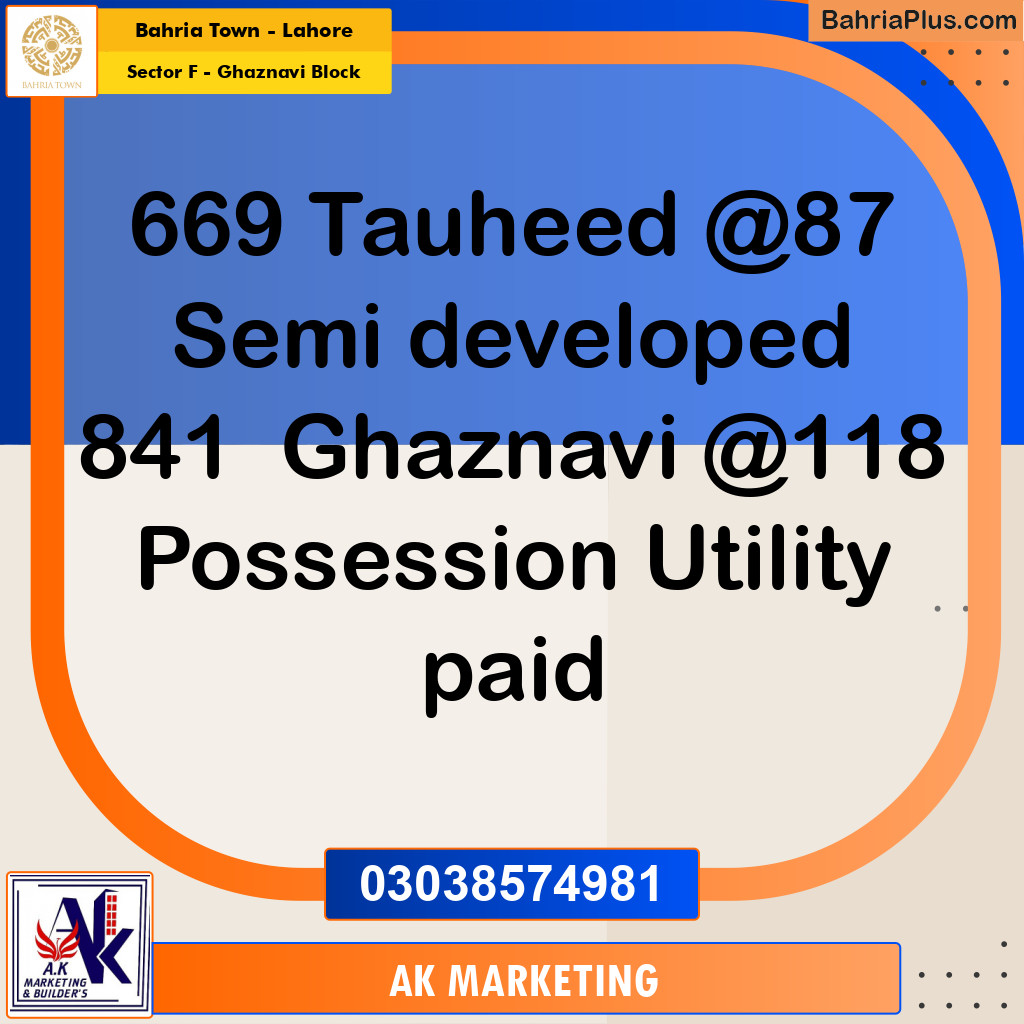 Residential Plot for Sale in Sector F - Ghaznavi Block - Bahria Town, Lahore - (BP-188358)