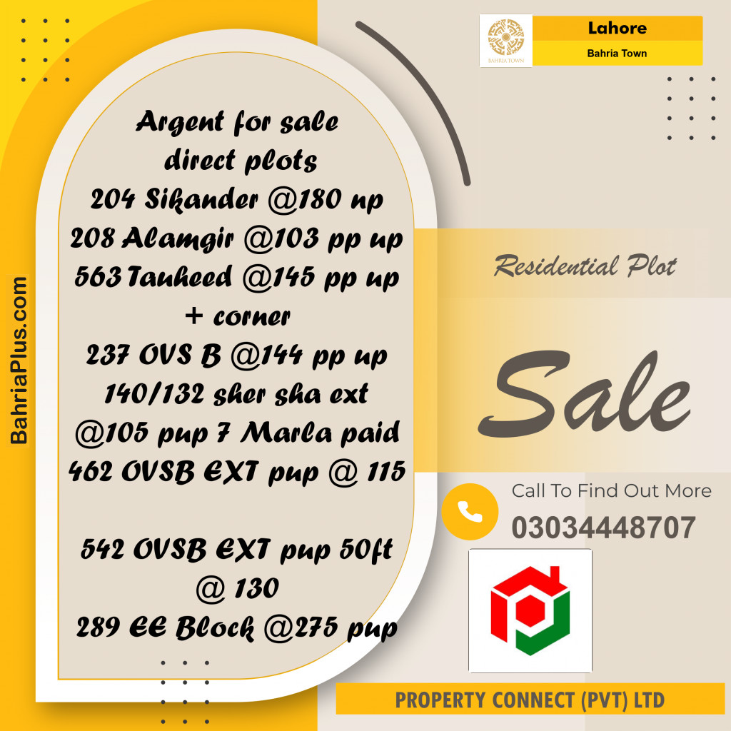 Residential Plot for Sale in Bahria Town, Lahore - (BP-188367)