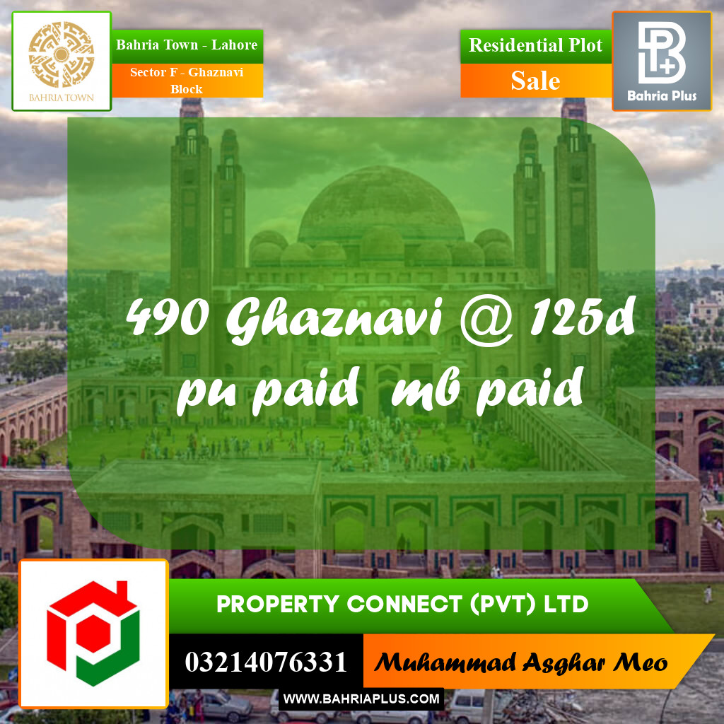 Residential Plot for Sale in Sector F - Ghaznavi Block -  Bahria Town, Lahore - (BP-188369)