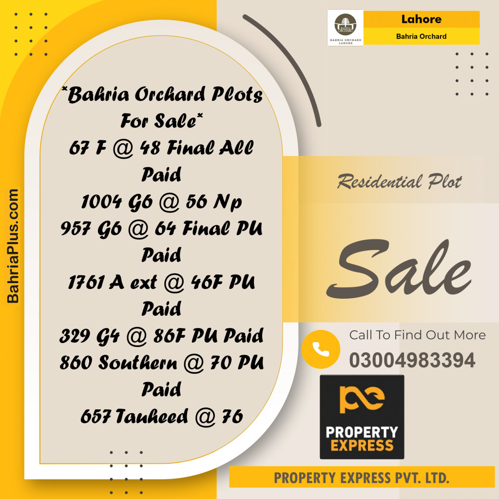Residential Plot for Sale in Bahria Orchard, Lahore - (BP-188383)