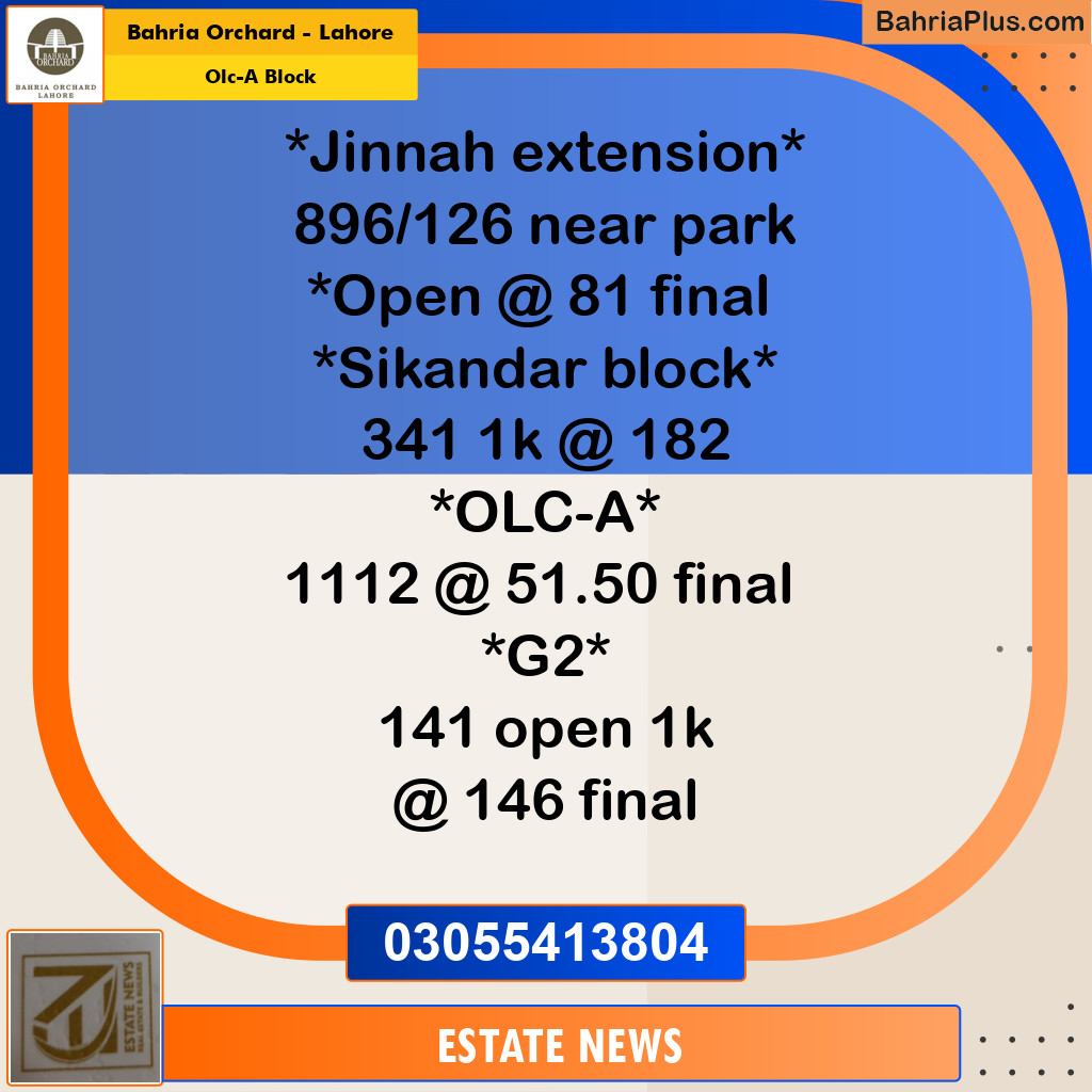 Residential Plot for Sale in OLC-A Block - Bahria Orchard, Lahore - (BP-188393)