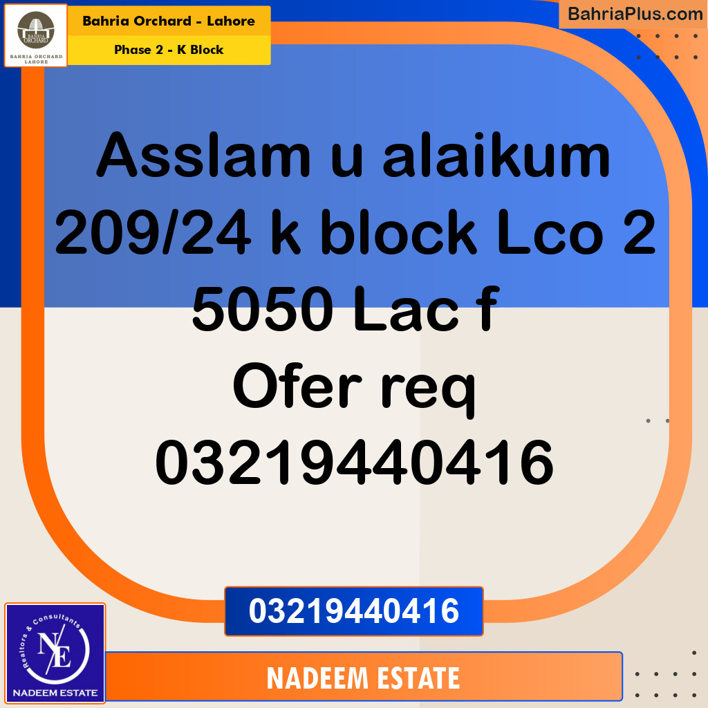 Residential Plot for Sale in Phase 2 - K Block -  Bahria Orchard, Lahore - (BP-188402)