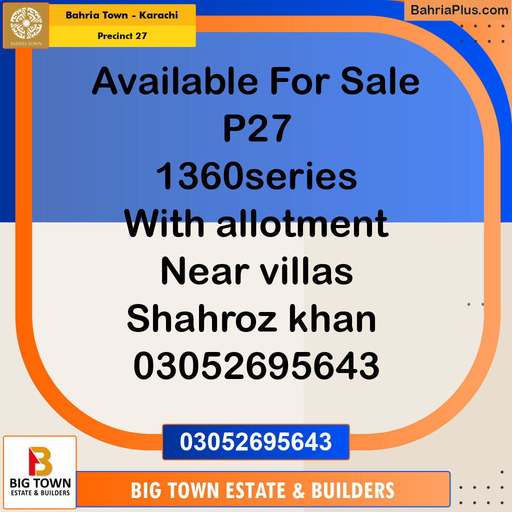 Residential Plot for Sale in Precinct 27 -  Bahria Town, Karachi - (BP-188420)