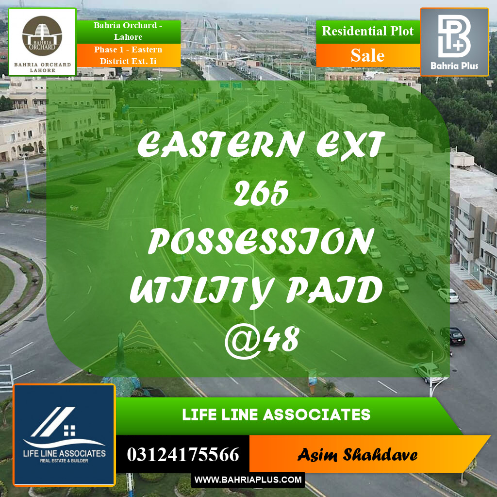 Residential Plot for Sale in Phase 1 - Eastern District Ext. II -  Bahria Orchard, Lahore - (BP-188421)