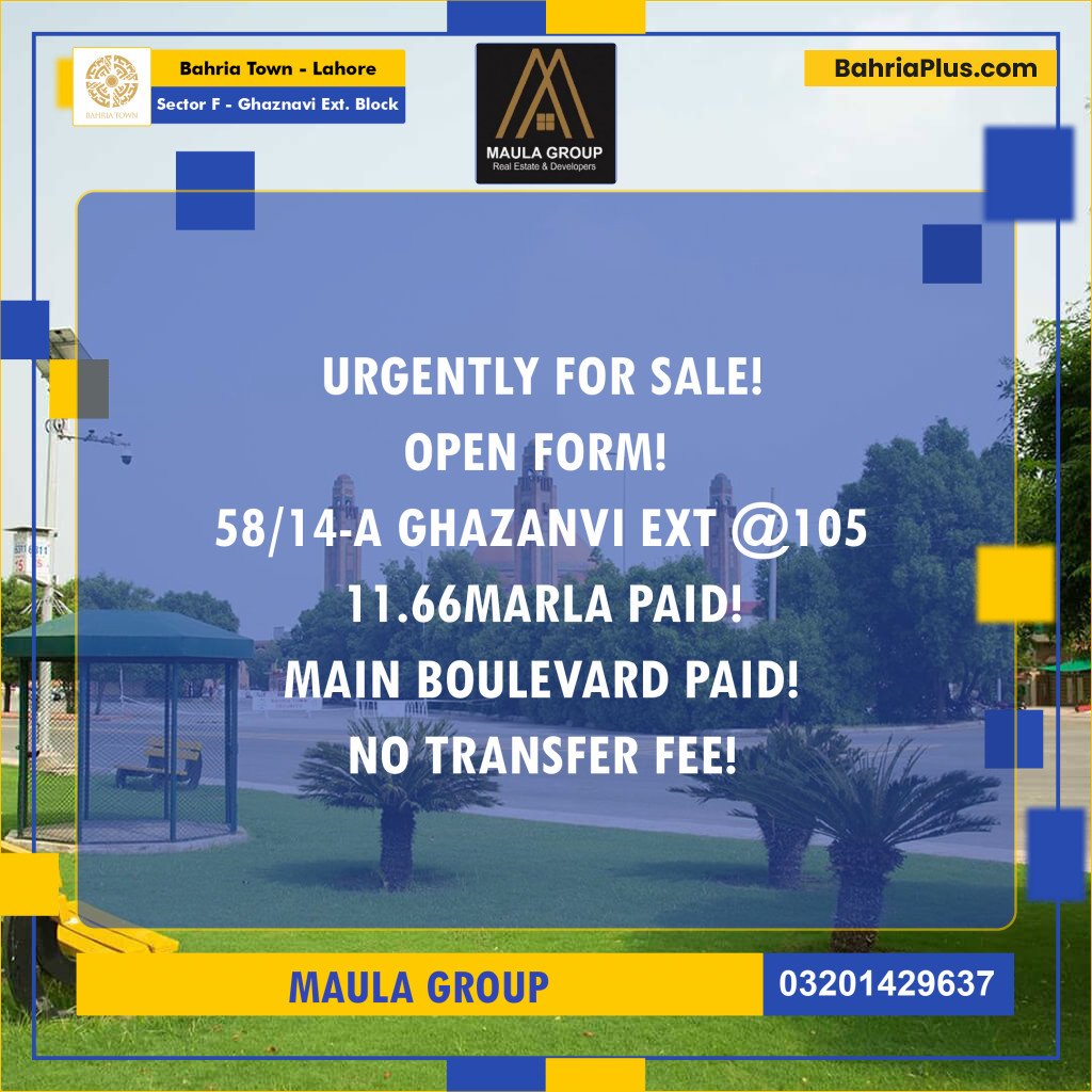 Residential Plot for Sale in Sector F - Ghaznavi Ext. Block - Bahria Town, Lahore - (BP-188460)