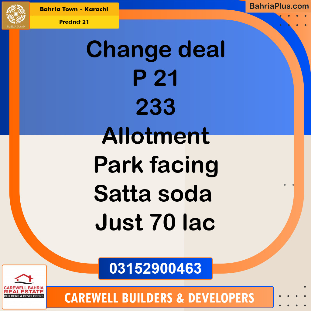 250 Sq. Yards Residential Plot for Sale in Precinct 21 - Bahria Town, Karachi - (BP-188515)