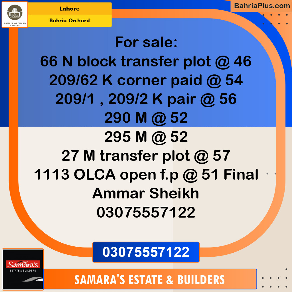 Residential Plot for Sale in Bahria Orchard, Lahore - (BP-188516)