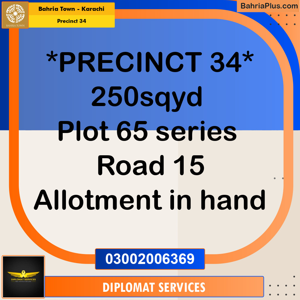 250 Sq. Yards Residential Plot for Sale in Precinct 34 -  Bahria Town, Karachi - (BP-188520)