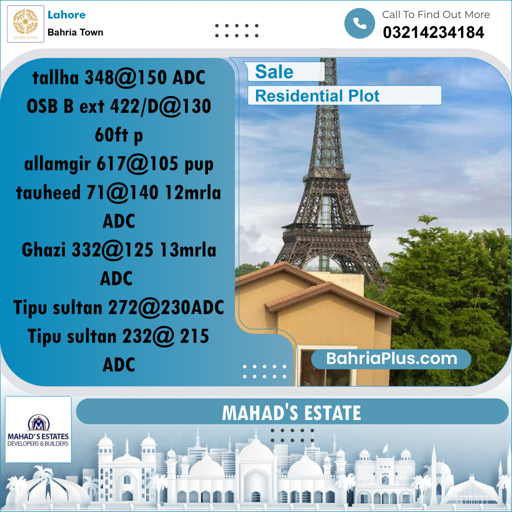 Residential Plot for Sale in Bahria Town, Lahore - (BP-188540)