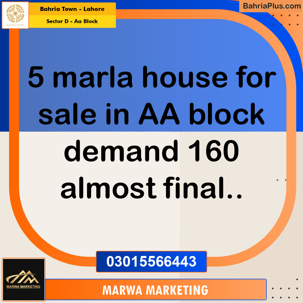 Residential House for Sale in Sector D - AA Block -  Bahria Town, Lahore - (BP-188584)