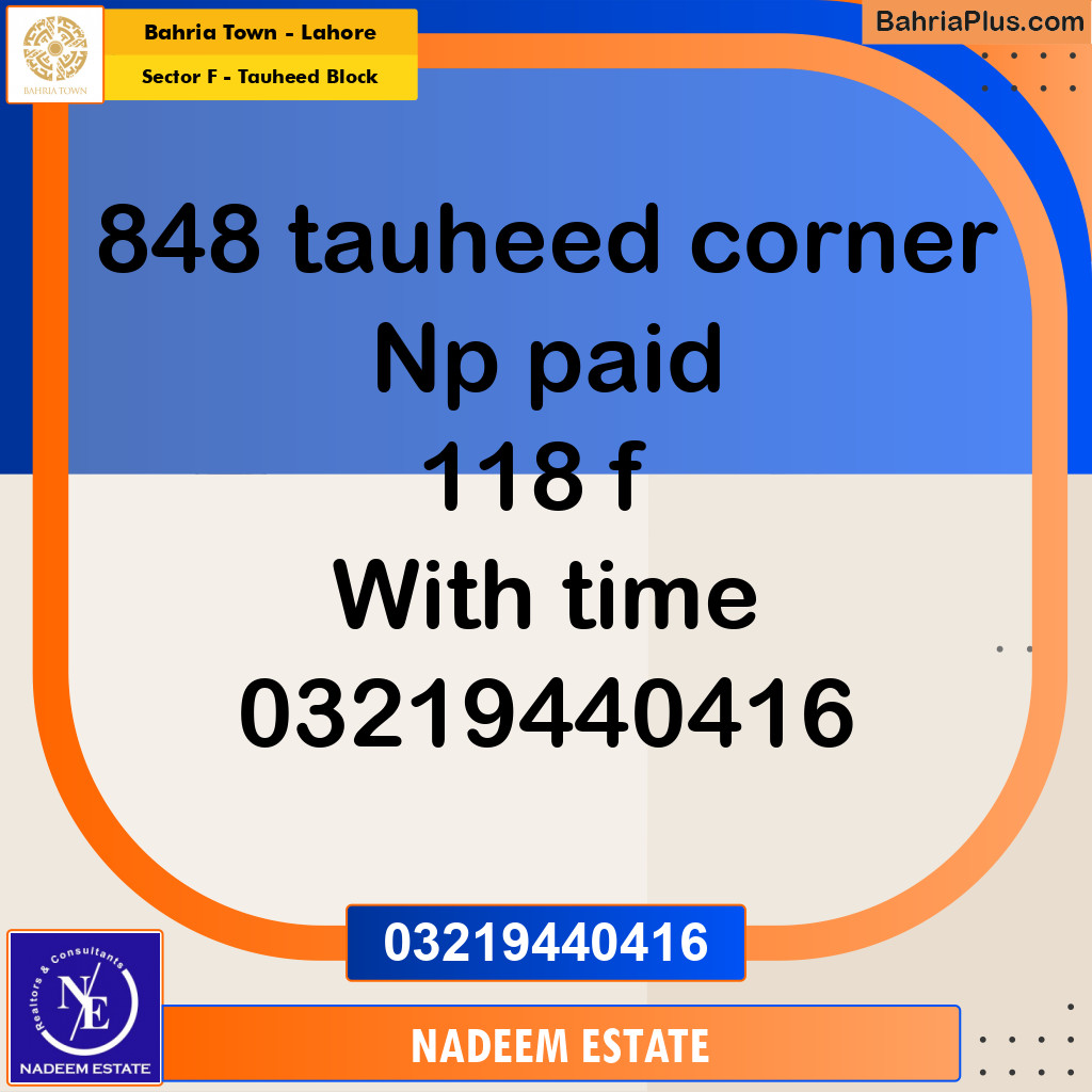 Residential Plot for Sale in Sector F - Tauheed Block -  Bahria Town, Lahore - (BP-188592)