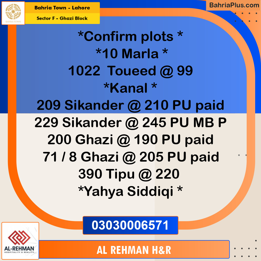 Residential Plot for Sale in Sector F - Ghazi Block -  Bahria Town, Lahore - (BP-188597)