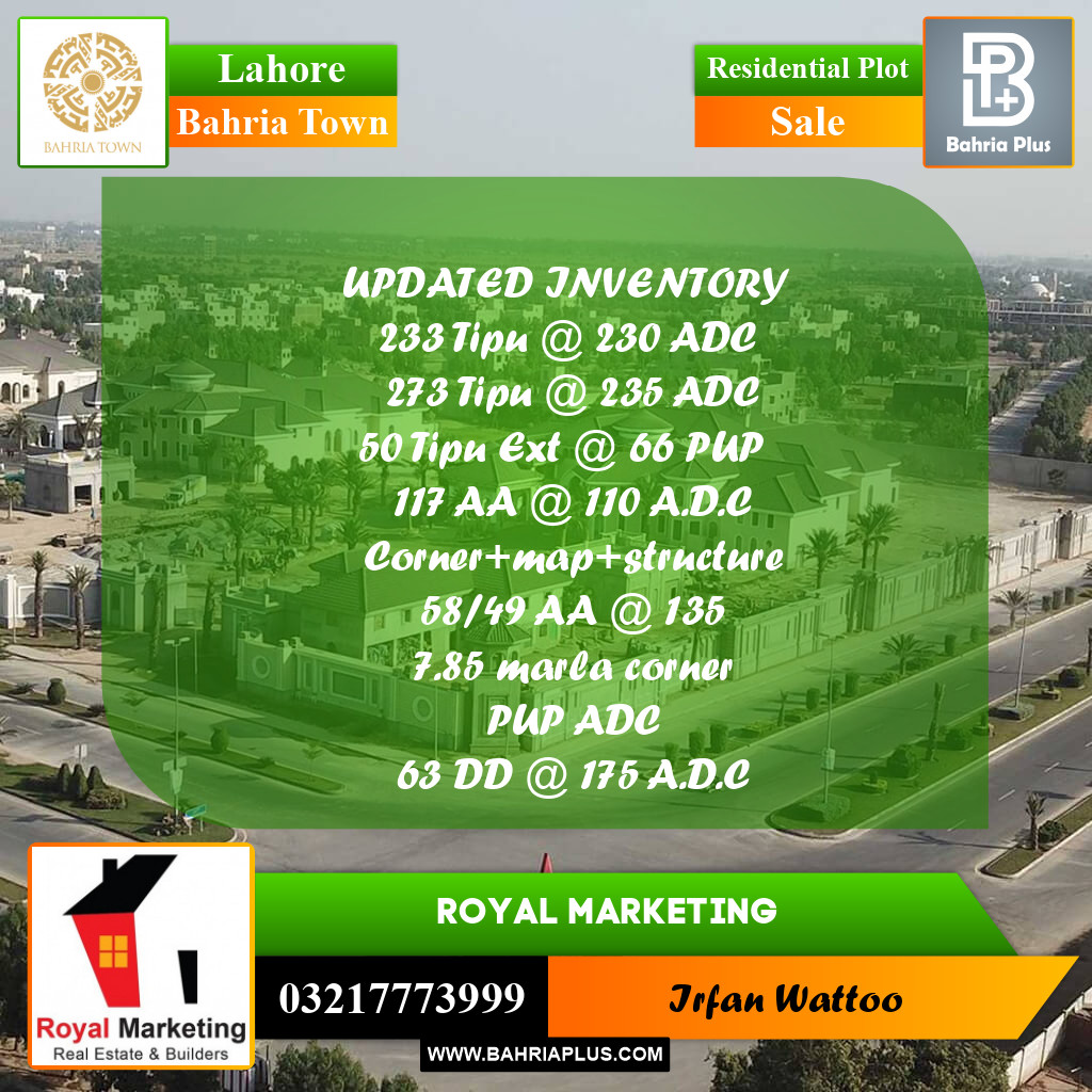 Residential Plot for Sale in Bahria Town, Lahore - (BP-188625)