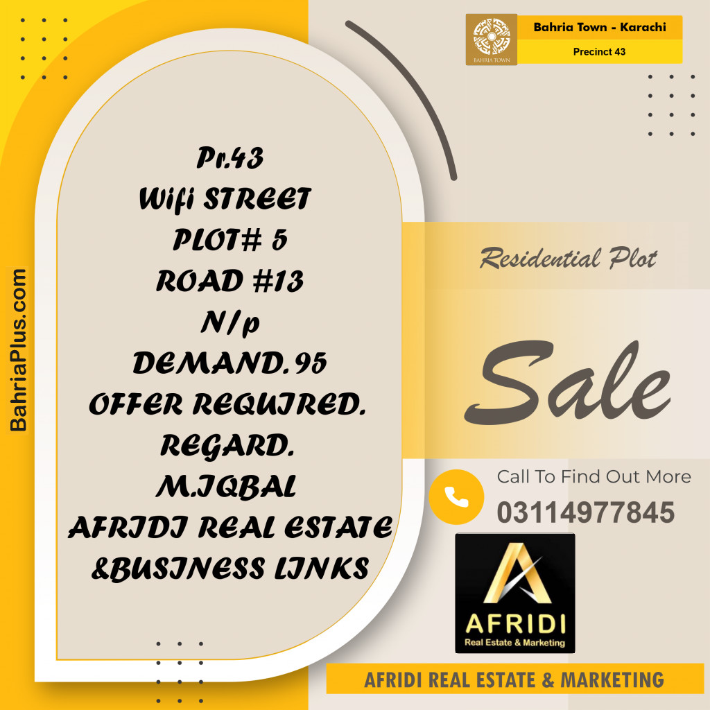 500 Sq. Yards Residential Plot for Sale in Precinct 43 -  Bahria Town, Karachi - (BP-188635)