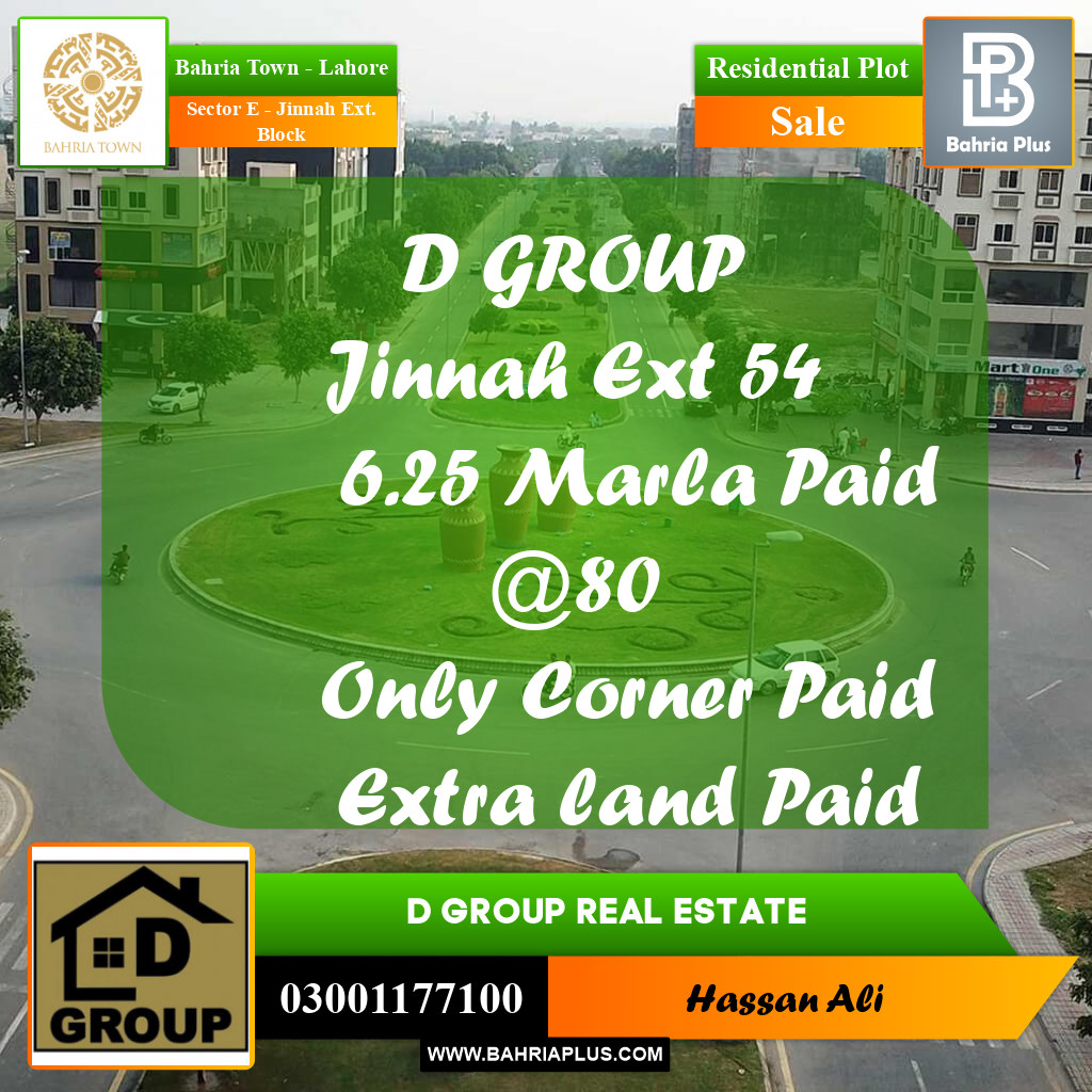 Residential Plot for Sale in Sector E - Jinnah Ext. Block -  Bahria Town, Lahore - (BP-188733)