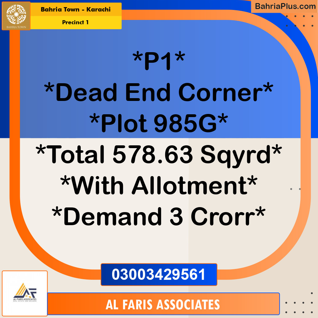 250 Sq. Yards Residential Plot for Sale in Precinct 1 -  Bahria Town, Karachi - (BP-188762)