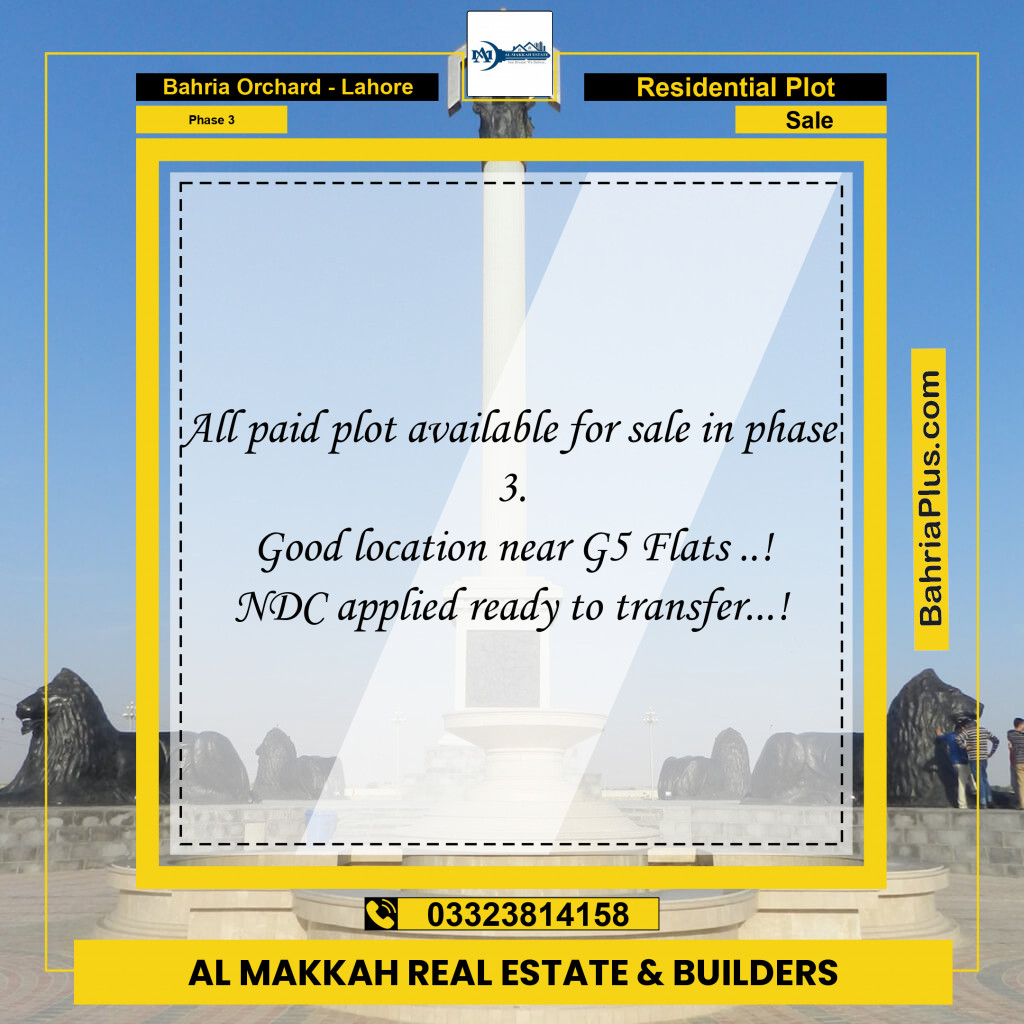 Residential Plot for Sale in Phase 3 -  Bahria Orchard, Lahore - (BP-188784)