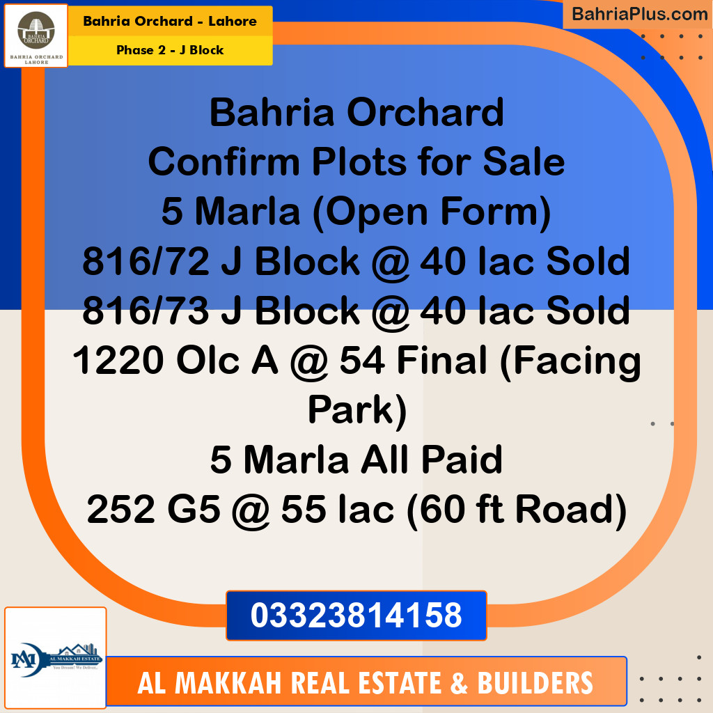 Residential Plot for Sale in Phase 2 - J Block -  Bahria Orchard, Lahore - (BP-188787)