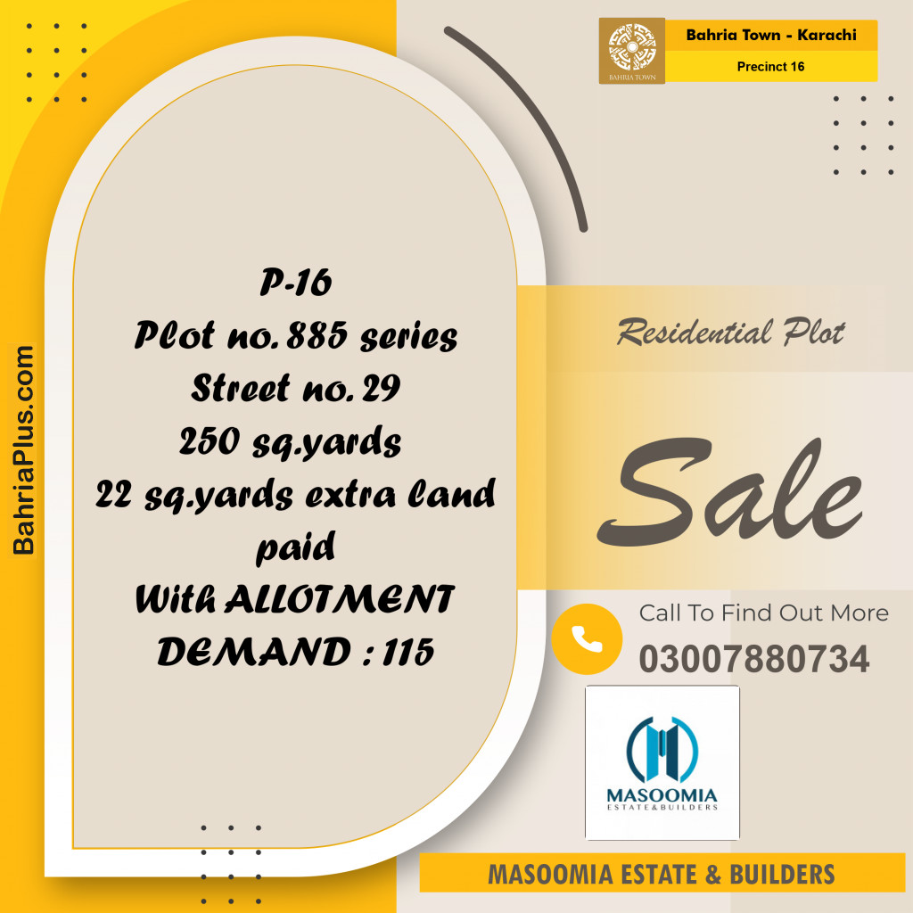 250 Sq. Yards Residential Plot for Sale in Precinct 16 -  Bahria Town, Karachi - (BP-188808)