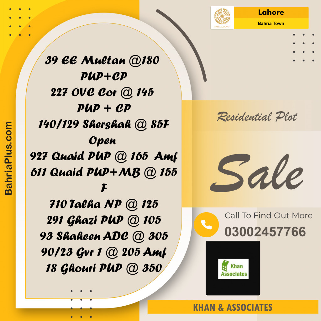 Residential Plot for Sale in Bahria Town, Lahore - (BP-188850)